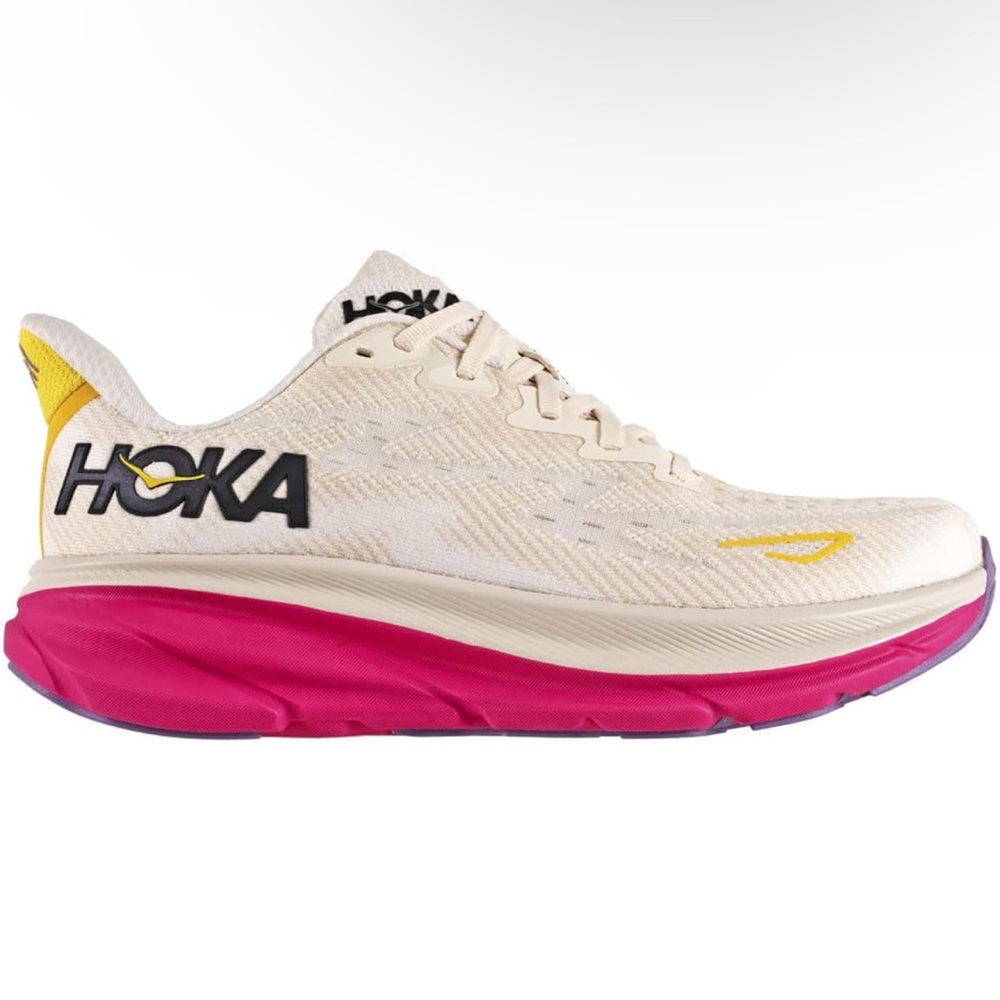 Hoka Pink and Cream Athletic Shoes with Breathable Upper and Thick Sole